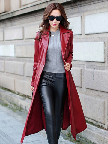 Fall 2019 Trend Women's Leather Trench Coat Raincoat Gothic Womens Plush Ladies Water Repellent Gown Fashion Windproof