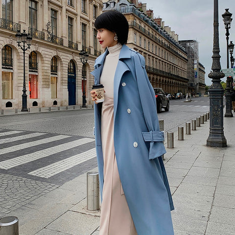 GALCAUR Autumn Women's Windbreaker Lapel Collar Long Sleeve High Waist With Sashes Trench Coat Female Fashion 2020 Clothing Tide