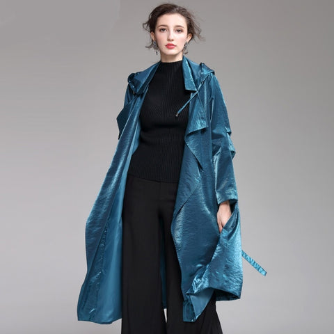 Autumn jacket windbreaker jacket 2019New women's hooded fashion loose single-breasted long windbreaker female zipper coat coat