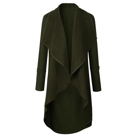 2019 Fashion Plus Size Simple Solid Color Women Irregular Hem Open Front Long Sleeve Lapel Cardigan Outwear women's windbreake T