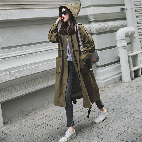 new Fashion 2020 Spring Autumn Coats Women Casual Oversized Large pockets Loose Long Trench Coat Chic Female Windbreaker X542