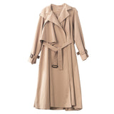 LANMREM 2020 Spring New Fashion Trend Women's Solid Color Over The Knee Long Coat Lapel System Belt Plus Windbreaker TC053