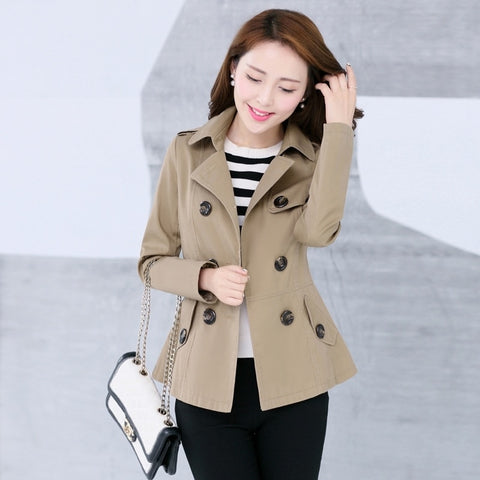 New Women's Trench Coat Autumn Spring 2020 Fashion Casual Slim Cotton Blends Coat Khaki Black Short Tops Outerwear Female
