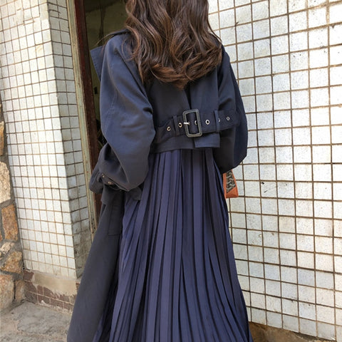 Women's Trench Coat Long Spring Coats Female 2019 Fashion Pleated Chiffon Splice Thin Outwear Loose Trench Coat For Women