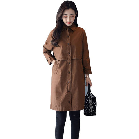 Women's Trench Coat Medium Long 2020 New Spring Autumn Slim Fashion Casual Collar Single-Breasted Windbreaker Wild Outerwear