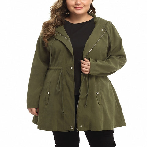 Autumn plus size hooded jacket 5XL 6XL 7XL 8XL 9XL bust 143CM fashion women's solid color pocket zipper thin windbreaker