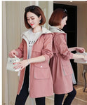 2020 New Fashion Women's Spring Jacket Female Tops Korean Style Waist Mid-Long Women's Windbreaker Coat Hooded Overcoat Blue Y11