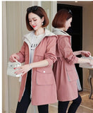 2020 New Fashion Women's Spring Jacket Female Tops Korean Style Waist Mid-Long Women's Windbreaker Coat Hooded Overcoat Blue Y11