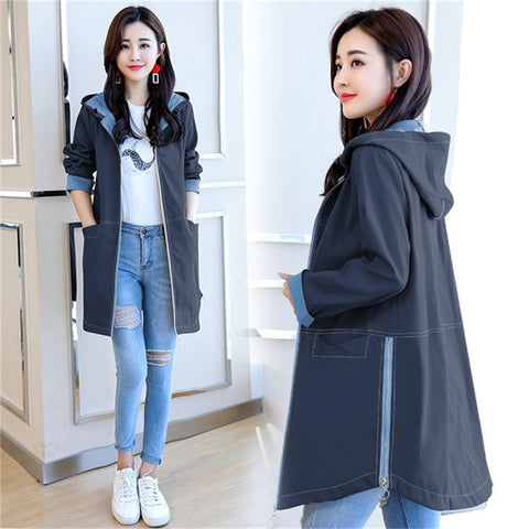 New Fashion Windbreaker Coat Female Korean Large Size Long-sleeved Outerwear 2020 Spring Autumn Long Trench Coats For Women X555