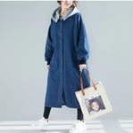 Loose Casual Removable Hoodie Denim Trench Coat Trendy Oversize Baggy Women's Windbreaker With a Hood Femael Fashion Jean Coat