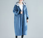 Loose Casual Removable Hoodie Denim Trench Coat Trendy Oversize Baggy Women's Windbreaker With a Hood Femael Fashion Jean Coat