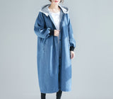 Loose Casual Removable Hoodie Denim Trench Coat Trendy Oversize Baggy Women's Windbreaker With a Hood Femael Fashion Jean Coat
