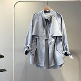 Fashion Trench Coat Female Spring Windbreaker Drawstring Summer Casual Loose Safari Clothes Stand Collar 2020 Women Short Trench
