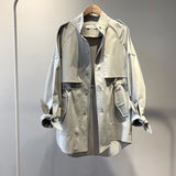 Fashion Trench Coat Female Spring Windbreaker Drawstring Summer Casual Loose Safari Clothes Stand Collar 2020 Women Short Trench