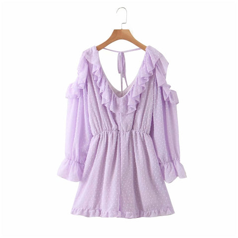 Elegant women sweet purple ruffles rompers 2020 summer fashion women's new casual v-neck dot rompers girls chic clothes