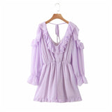 Elegant women sweet purple ruffles rompers 2020 summer fashion women's new casual v-neck dot rompers girls chic clothes