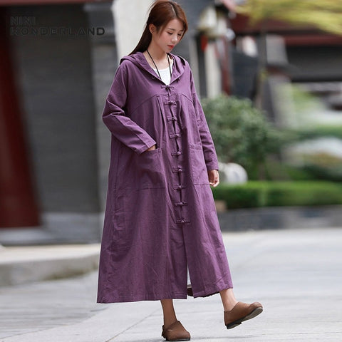 NINI WONEDER Autumn Hooded Trench Coat Women Casual Long Outerwear 2020 Spring Cotton Solid Loose Coats Female Big Size Clothes