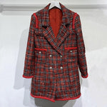 European and American women's clothing 2020 summer new style  Long-sleeved double-breasted red plaid tweed  Fashion jumpsuit