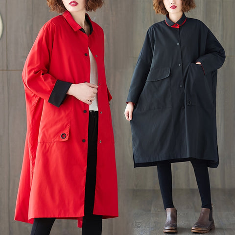 2020 Spring Autumn Long Trench Coats New Korean Large Size red Women's Clothes Loose fashion Casual Windbreaker XA425