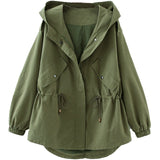 Fashion Trench Coats Female Spring Autumn Windbreaker Drawstring Coats Casual Loose Oversized Hooded Outerwear Women's Clothing