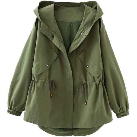 Fashion Trench Coats Female Spring Autumn Windbreaker Drawstring Coats Casual Loose Oversized Hooded Outerwear Women's Clothing