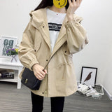 Fashion Trench Coats Female Spring Autumn Windbreaker Drawstring Coats Casual Loose Oversized Hooded Outerwear Women's Clothing