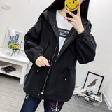 Fashion Trench Coats Female Spring Autumn Windbreaker Drawstring Coats Casual Loose Oversized Hooded Outerwear Women's Clothing