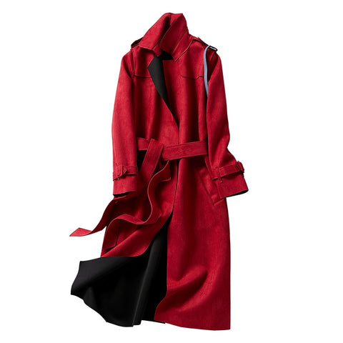Waist Windbreaker Women's Long Spring And Autumn Winter Trench Coat For Women Sexy Trench Coats Luxury Trench Coat Red HH50FY