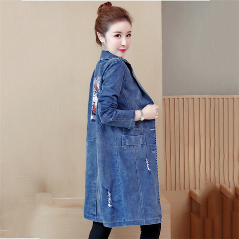 2020 New Fashion Long Denim Trench Coats Spring Autumn Women's Clothing Casual Plus Size BF Cardigan Windbreaker Overcoat B39