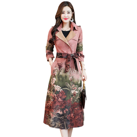 2019 new suede Trench Coat Casual women's long Outerwear loose clothes for lady with belt spring autumn fashion high quality