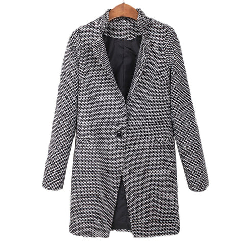 2019 Autumn Winter New Windbreaker Coat Women Fashion Houndstooth Slim Trench Coat Women's Casual Plus Size Overcoat 4XL E046
