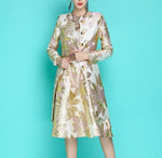 2019 New Fashion Women's Luxurious Floral Jacquard Embroidery Long Windbreaker Single-breasted Trench Coat + Dress Two Piece Set
