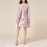2019 New Fashion Women's Luxurious Floral Jacquard Embroidery Long Windbreaker Single-breasted Trench Coat + Dress Two Piece Set