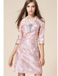2019 New Fashion Women's Luxurious Floral Jacquard Embroidery Long Windbreaker Single-breasted Trench Coat + Dress Two Piece Set