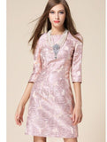 2019 New Fashion Women's Luxurious Floral Jacquard Embroidery Long Windbreaker Single-breasted Trench Coat + Dress Two Piece Set