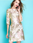 2019 New Fashion Women's Luxurious Floral Jacquard Embroidery Long Windbreaker Single-breasted Trench Coat + Dress Two Piece Set