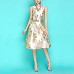 2019 New Fashion Women's Luxurious Floral Jacquard Embroidery Long Windbreaker Single-breasted Trench Coat + Dress Two Piece Set