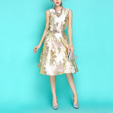 2019 New Fashion Women's Luxurious Floral Jacquard Embroidery Long Windbreaker Single-breasted Trench Coat + Dress Two Piece Set